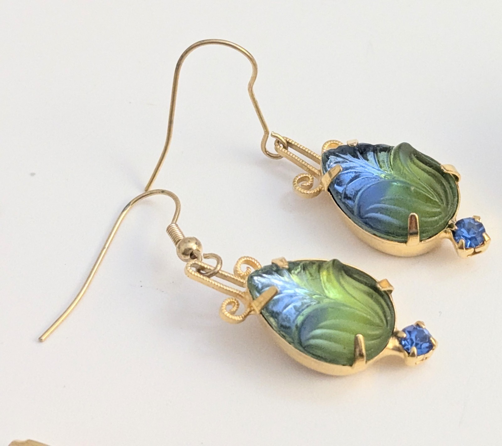 Vtg Juliana Style Molded Green Blue Givre Glass Rhinestone Costume Jewelry Set