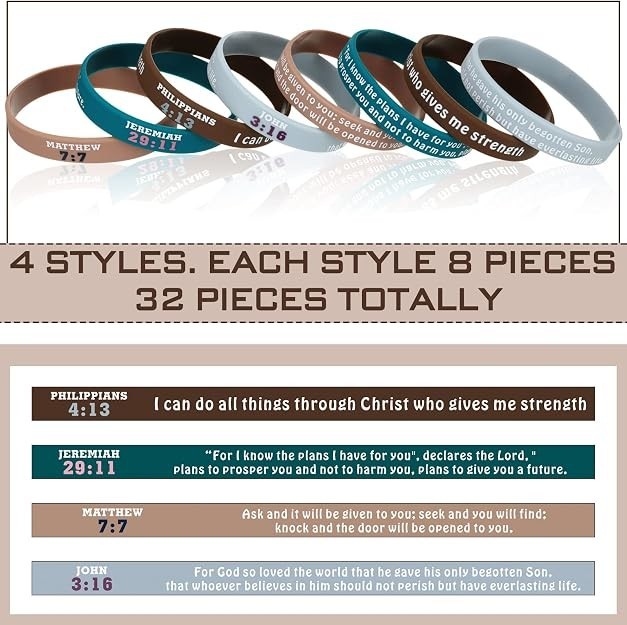 32 Pcs Religious Silicone Bracelets Bulk Bible Verse Bracelets Morandi