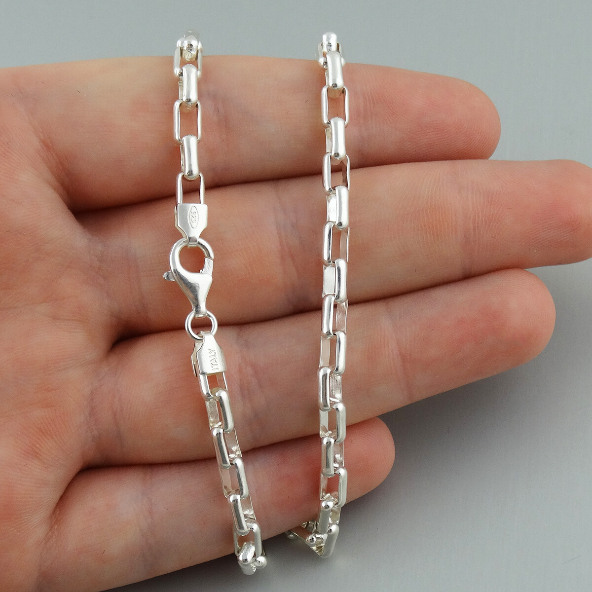 4.1mm Long Link Box Chain Necklace – 925 Sterling Silver- Mens High Polish Shine