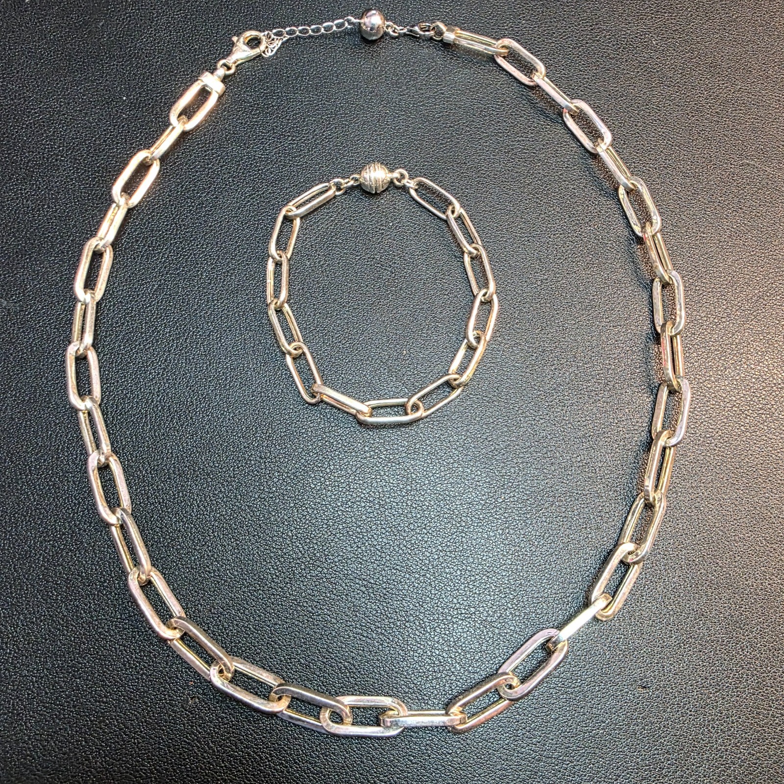 Milor 950 Fine Silver Chain Paperclip Link Bracelet & Necklace Set 38.46g