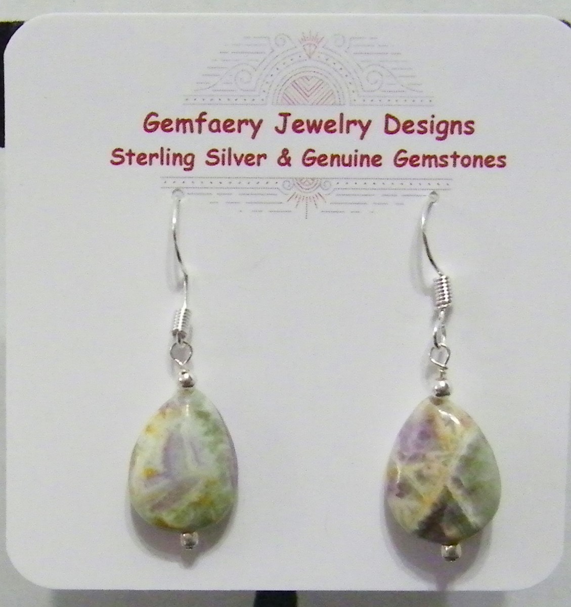 Sterling Silver Natural LEPIDOLITE Teardrop Dangle Earrings #1397…Handmade USA