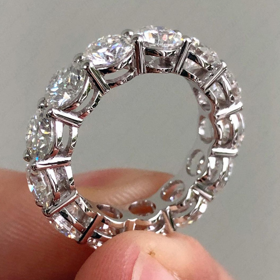 5.46Ctw Round Cut Moissanite Eternity Wedding Band Ring In 14K White Gold Plated