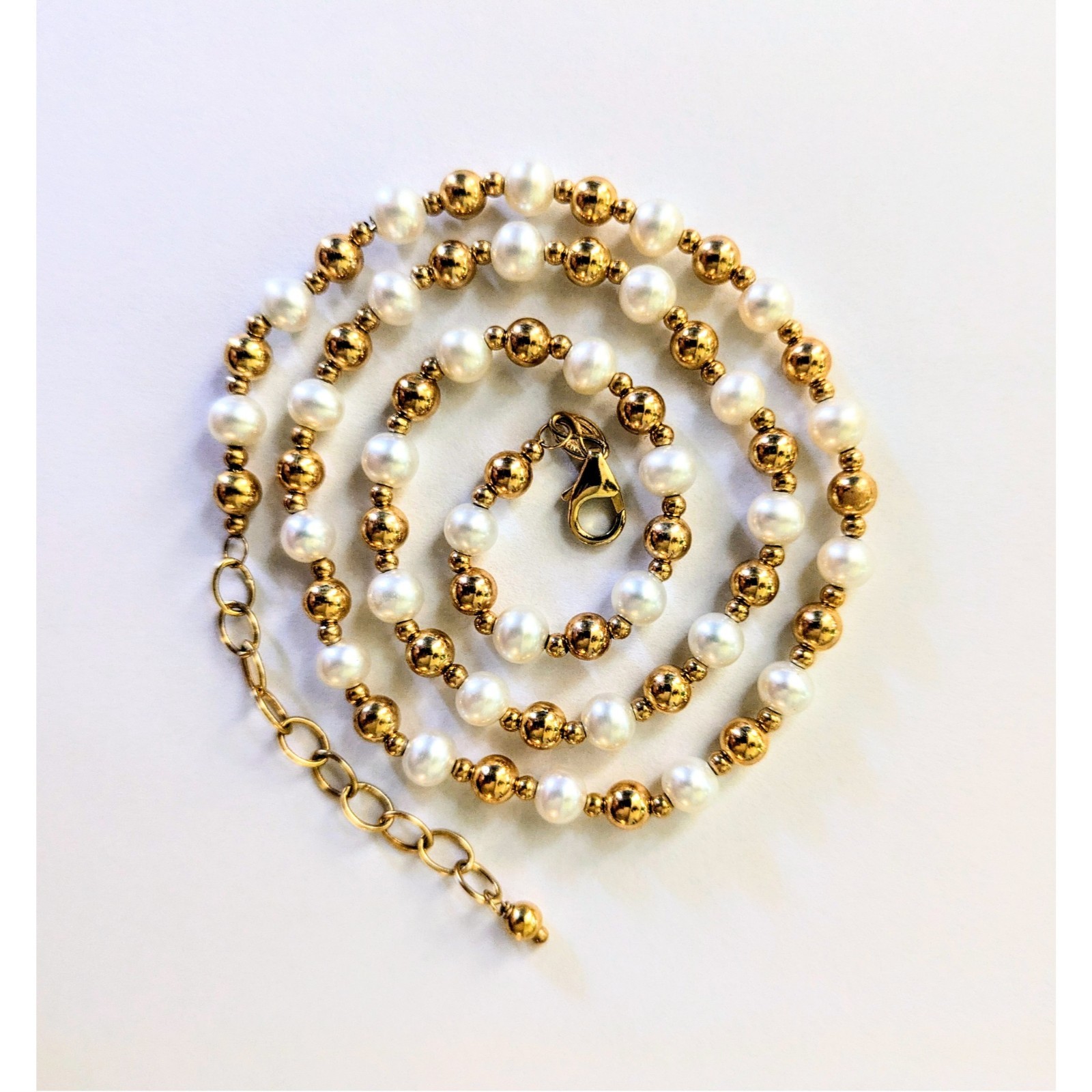 14K Solid Yellow Gold – ETERNAGOLD BEAD BALL & PEARL ADJUSTABLE NECKLACE NWOT