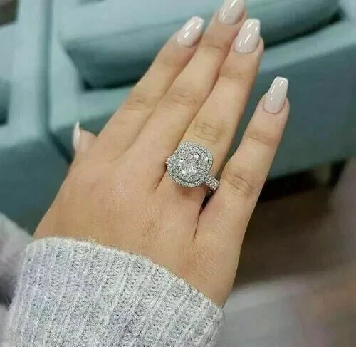 3.Ct Round Cut Lab Created Diamond Engagement Ring 14K White Gold Finish