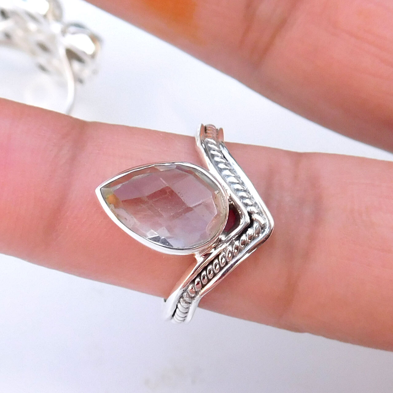 Hadnmade 925 Sterling Silver Ring Natural clear quartz Crystal quartz Ring-HR059