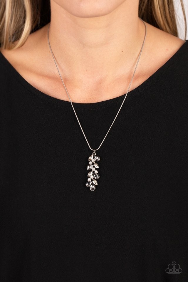 Paparazzi Silver Tone Black & Silver Teardrop Crystal Pendant Necklace