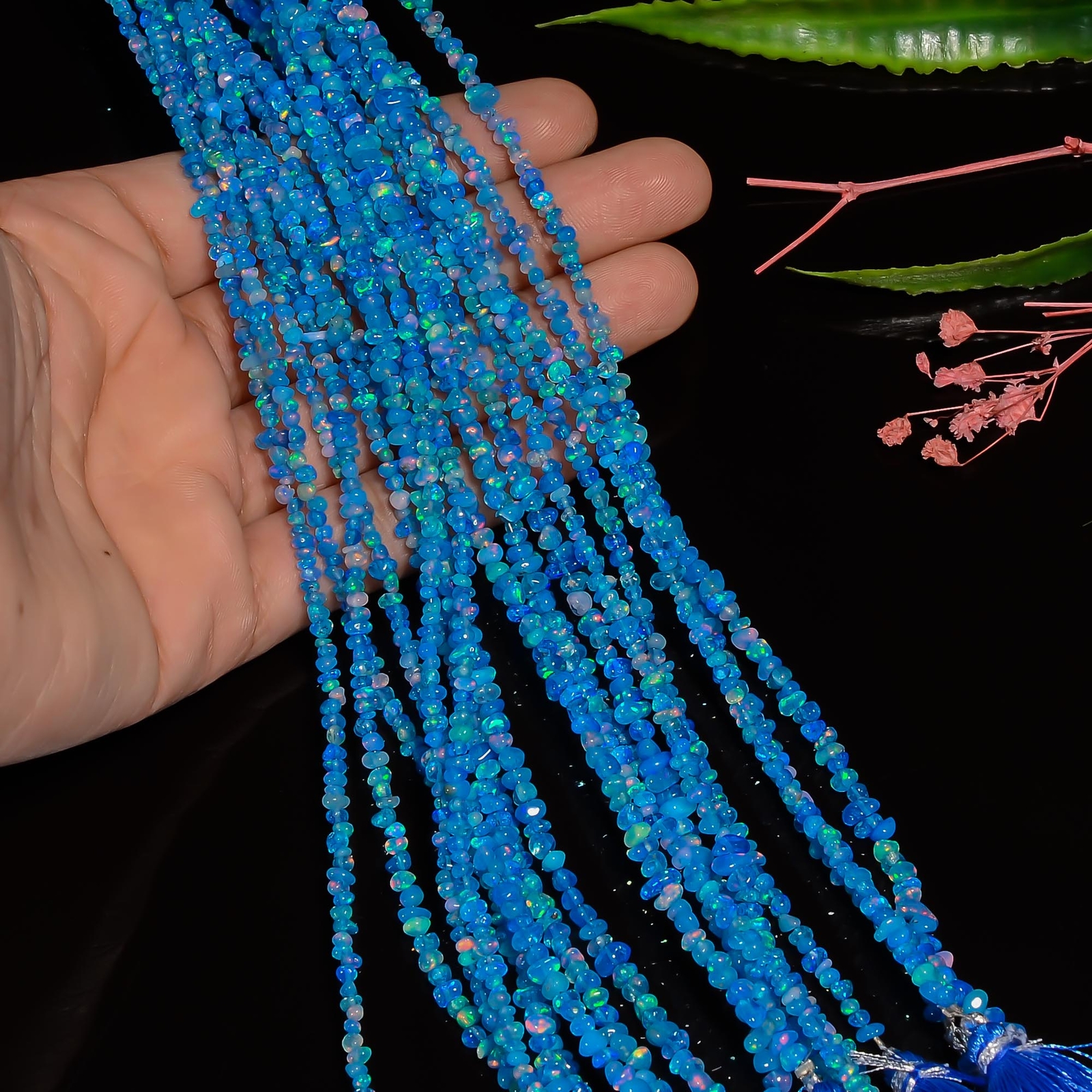 Blue Ethiopian Opal Gemstone Tumbled Smooth Beads 2X2 5X3 mm Strand 8″ EB-953