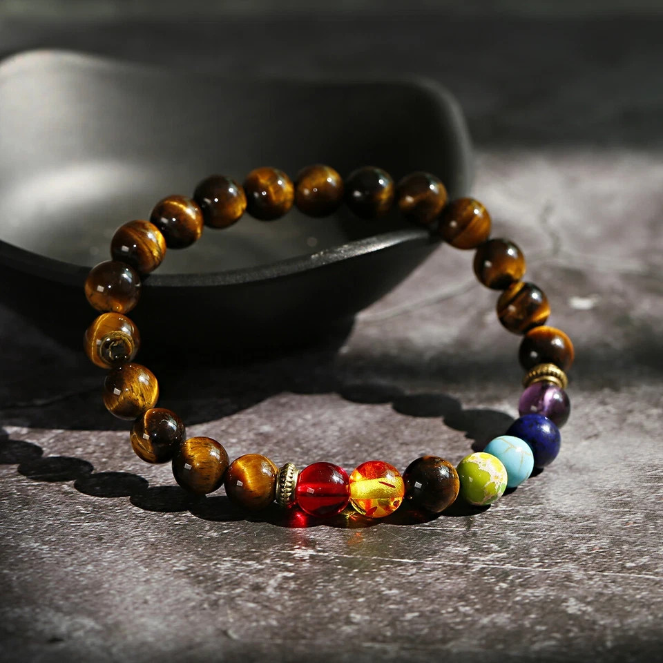 7 Chakra Beaded Bracelet Natural Tiger Eye Diffuser Bracelet Jewelry for Men Wom