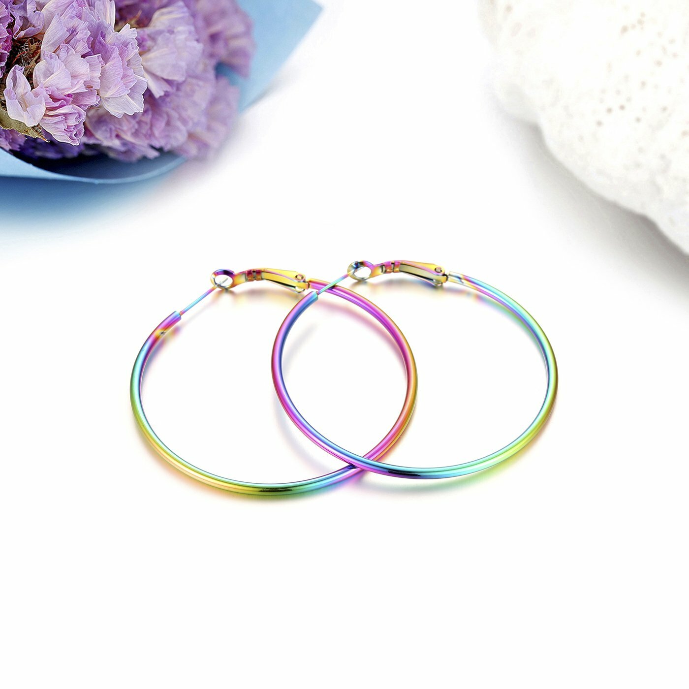 2pcs Women’s Polished Stainless Steel Big Hoop Dangle Drop Earrings Ear Studs