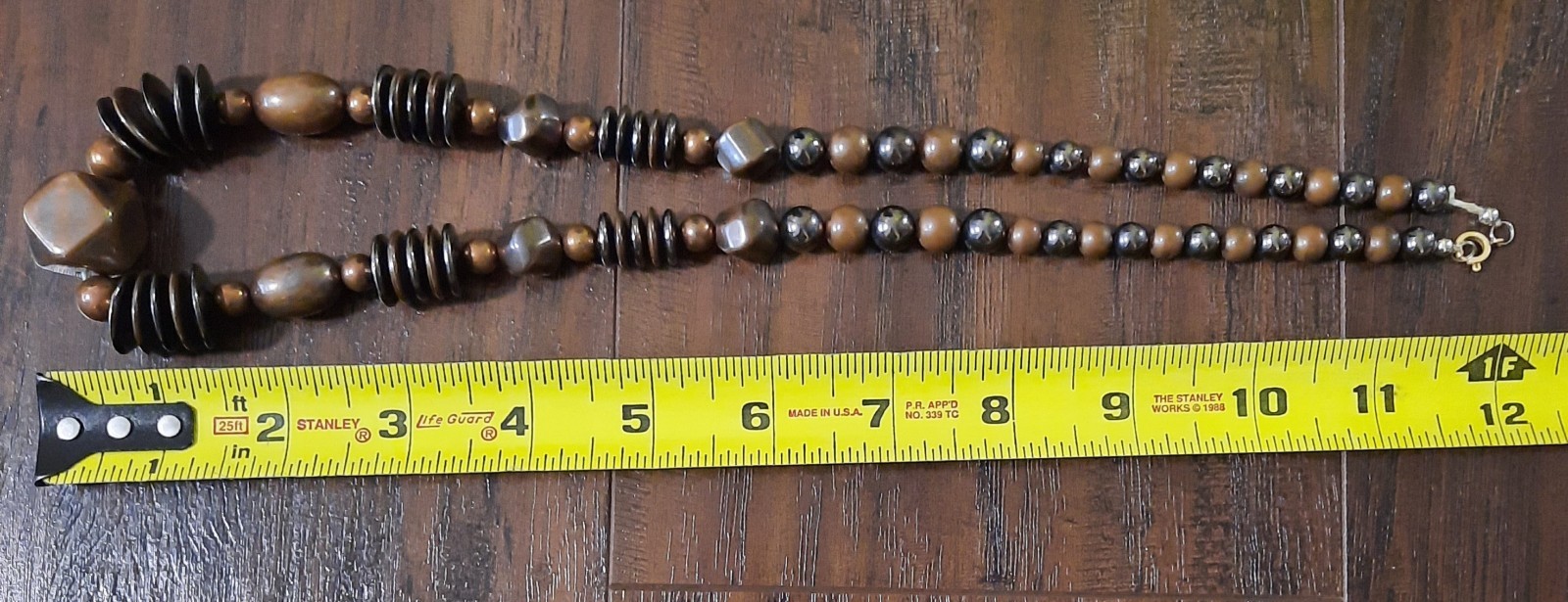 24″ Copper, Brown, Silver Baroque Beaded Graduated Strand String Necklace EXCOND