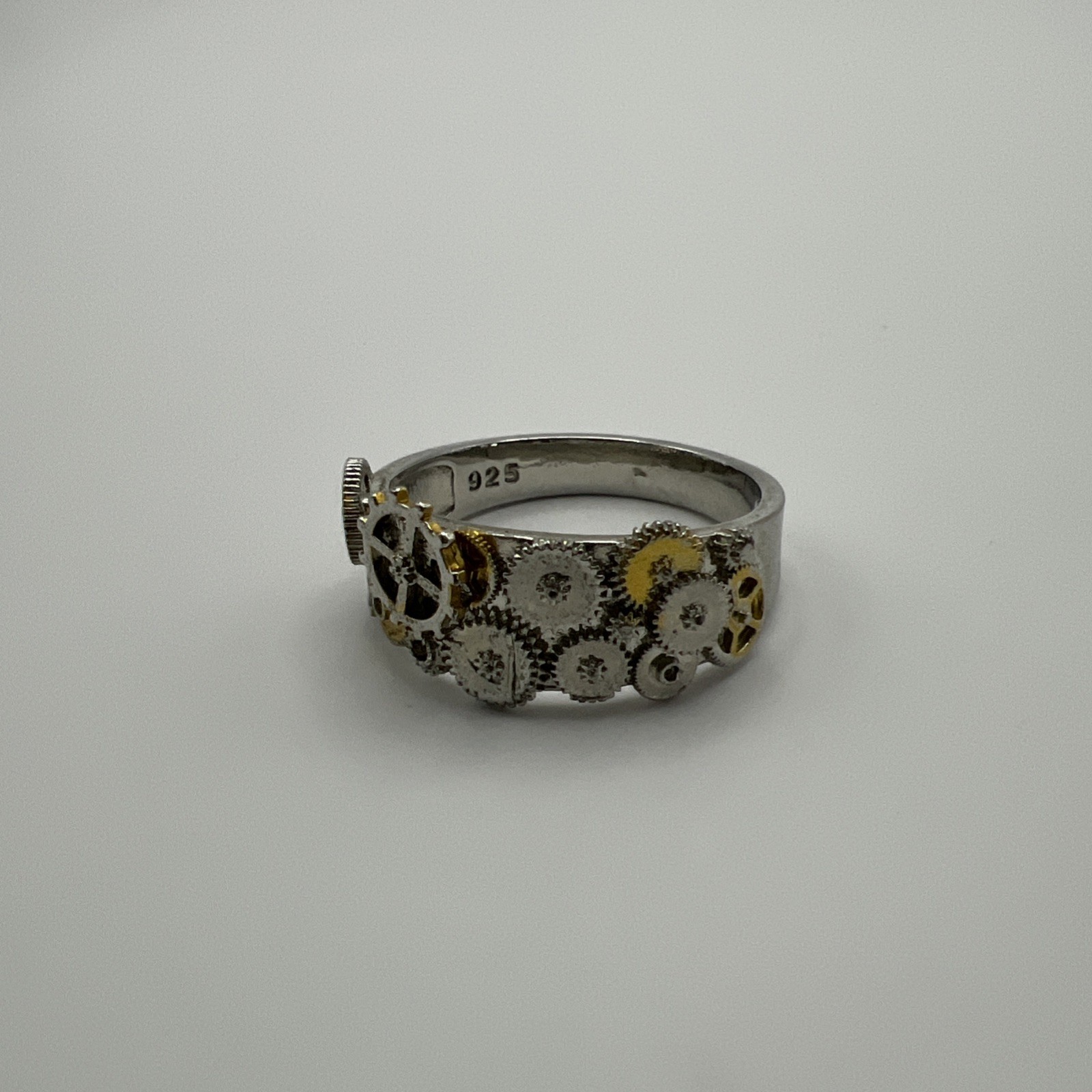 Iron Alloy Metal Gear Ring Steampunk Ring Silver & Gold Color Size 13.5