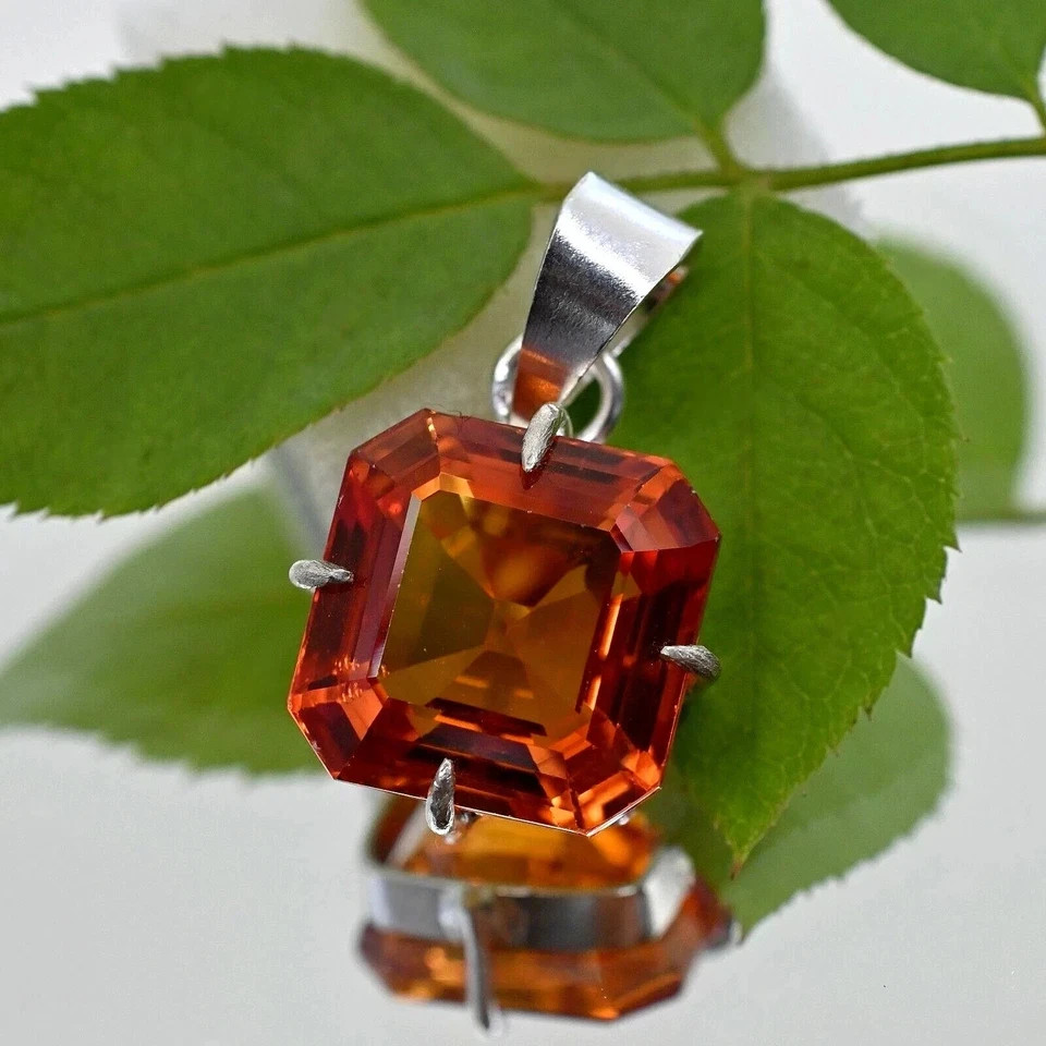 27 Ct Natural Orange Sapphire Certified Loose Gemstone 925 Solid Silver Pendant