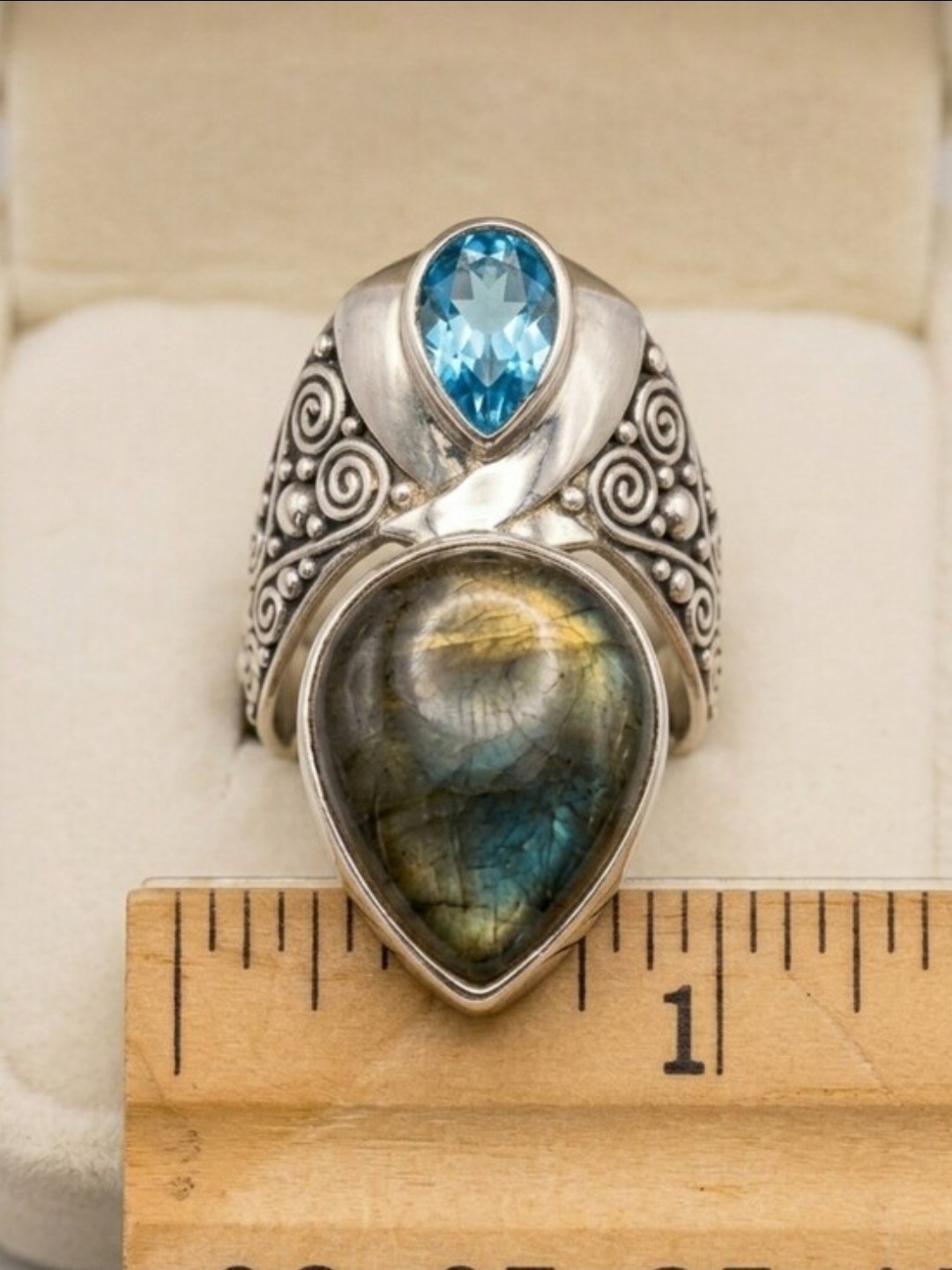 Sajen Silver Labradorite Swiss Blue Quartz Sterling Silver Ring 15.40 CTW 8.82 G
