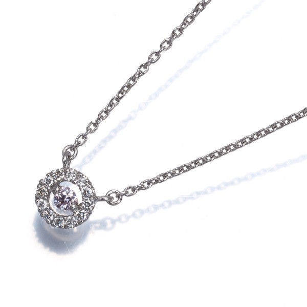 Auth STAR JEWELRY Necklace Pink & Clear Diamond 0.04ct/0.05ct Circle Pt 950