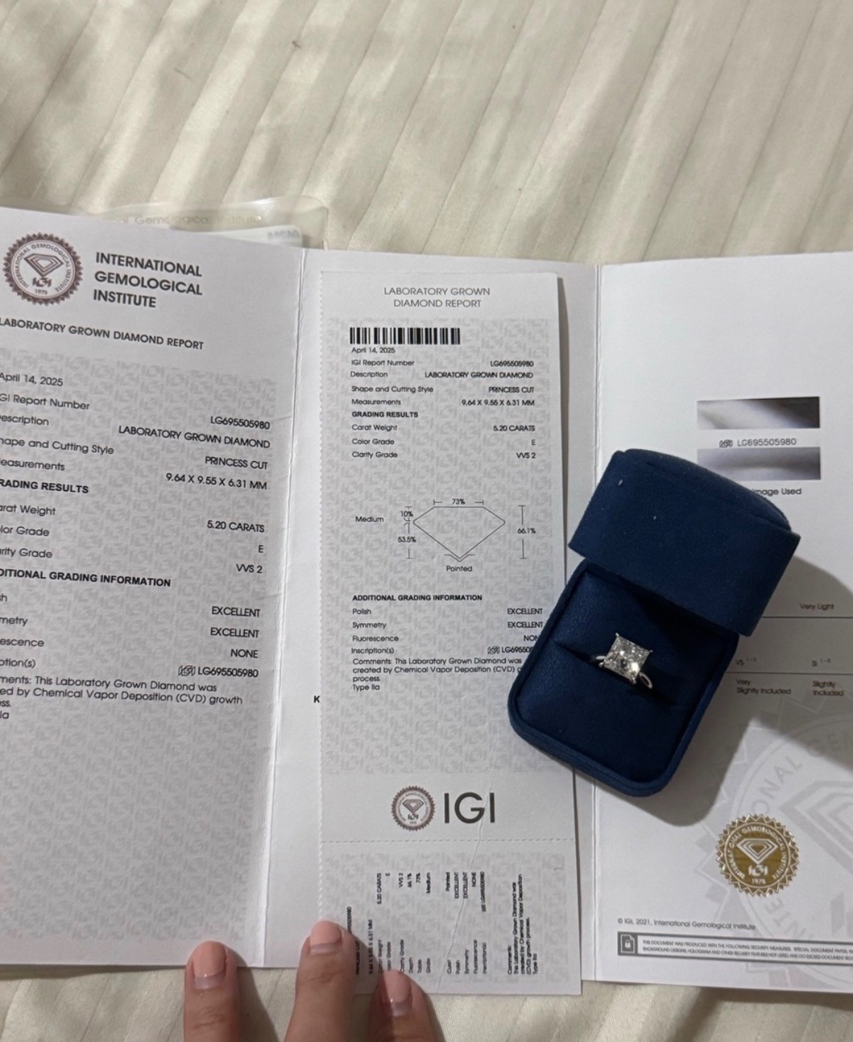 5 carat princess cut lab grown diamond