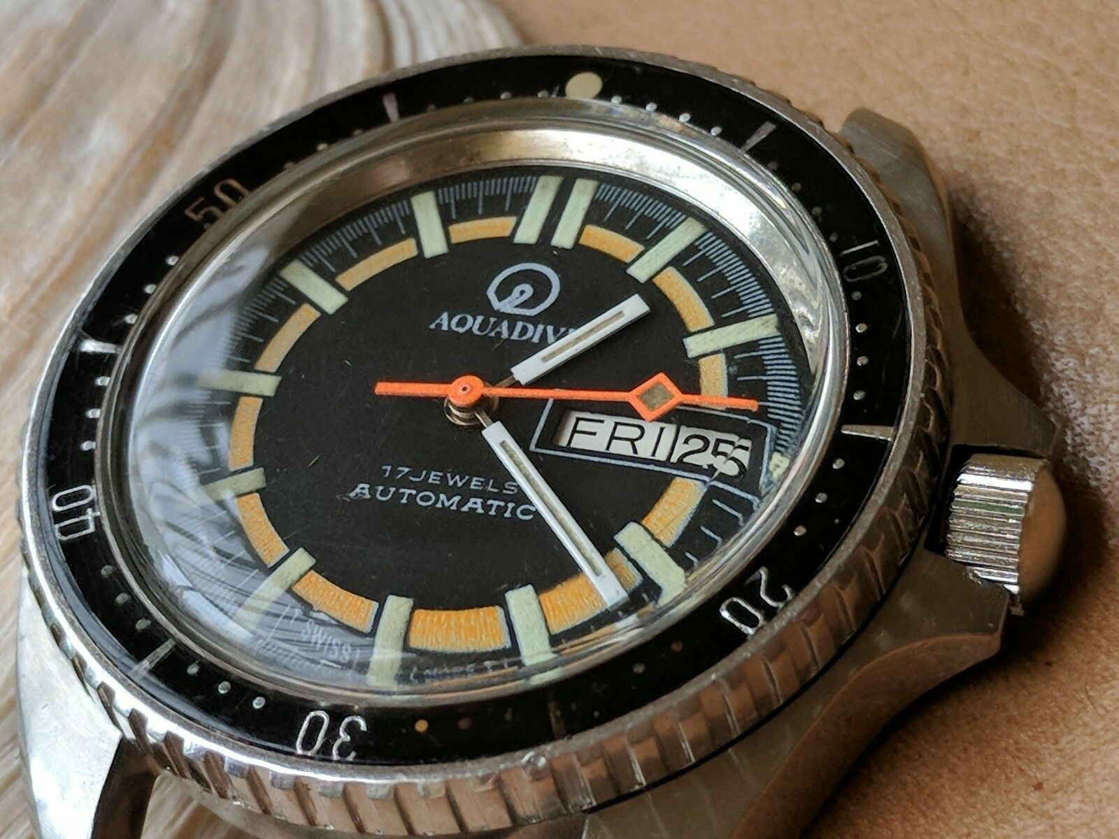 Vintage 1970’s Aquadive Day-Date Diver w/Patina,All SS Monnin Case,ETA 2879 Mvmt