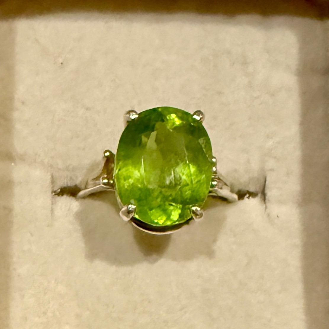 Large 6.96 Ct Oval Peridot Ring, Size 6 3/4 (Resizeable) in 925 Sterling Silver