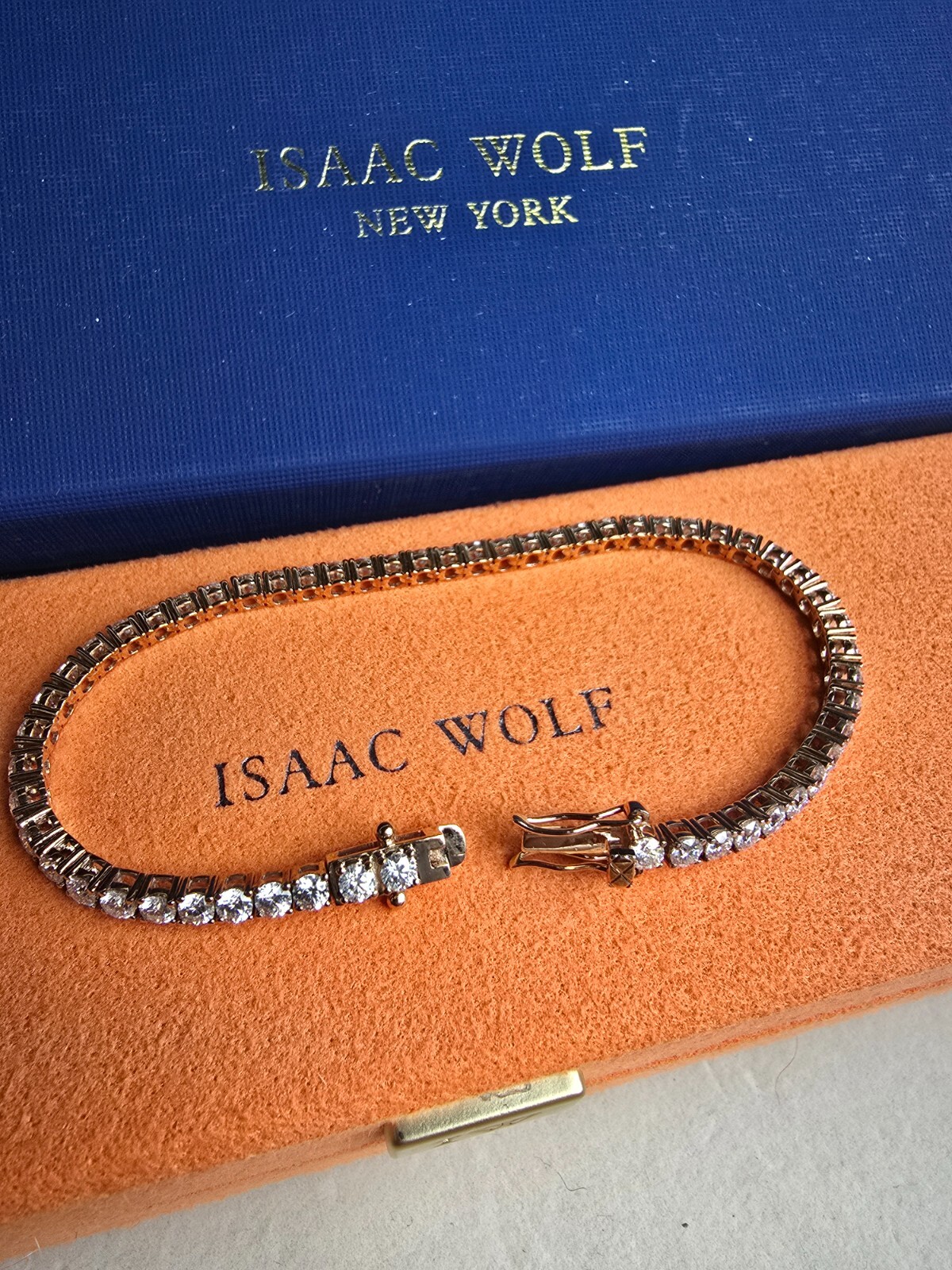 3mm Round Cut VVS1/D Diamond One Row Tennis Bracelet Solid 10K Rose Gold 7″