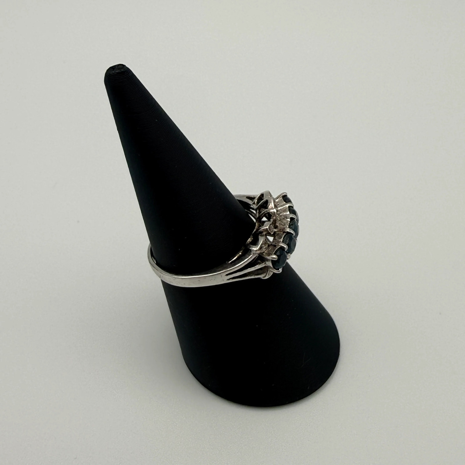 Silver Ring 925 Sterling Blue Green Stones Cubic Zirconia Ring Size 56 Vintage 1990