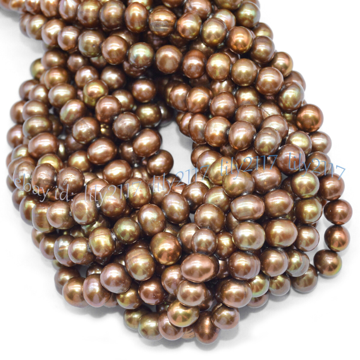 Brown 7-8mm Real Natural Freshwater Cultured Baroque Pearl Loose Beads 14inches