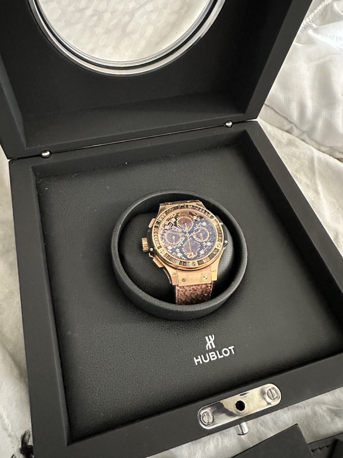 Hublot Big Bang LE 177/250 18K King Gold Diamond Python Box & Papers