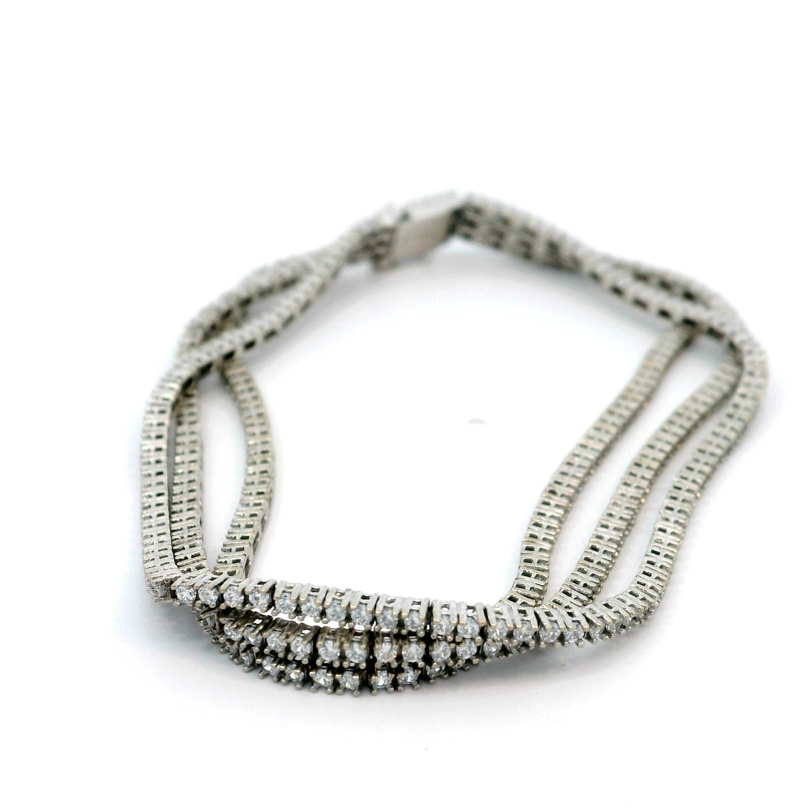 Ladies Zircon Bracelet, 3 Row Tennis Bracelet, White Gold 585 14KT