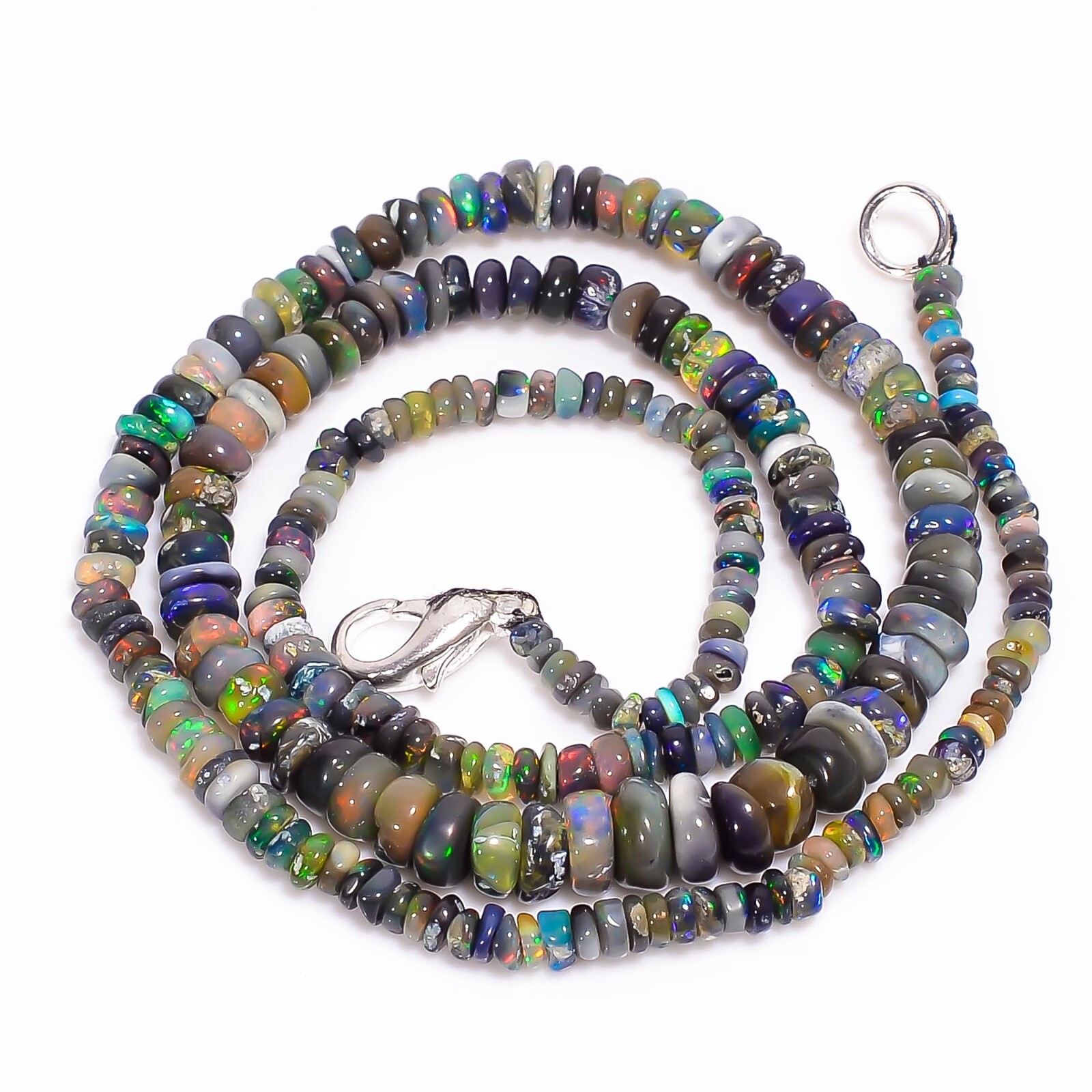 Natural Black Ethiopian Opal Rondelle Smooth Beads 3X2 6X4mm Necklace 17″ A-5415