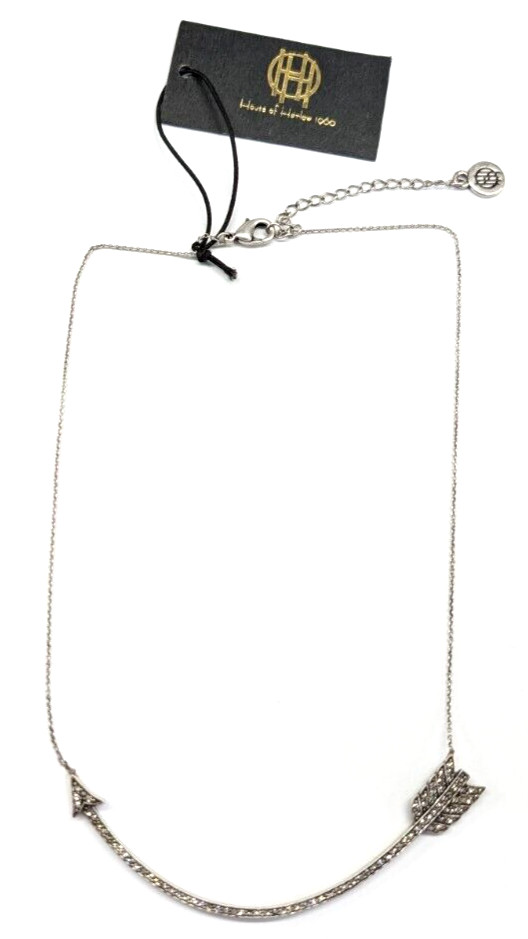 House of Harlow Silver Tone Rhinestone Curved Arrow Pendant Adjustable Necklace