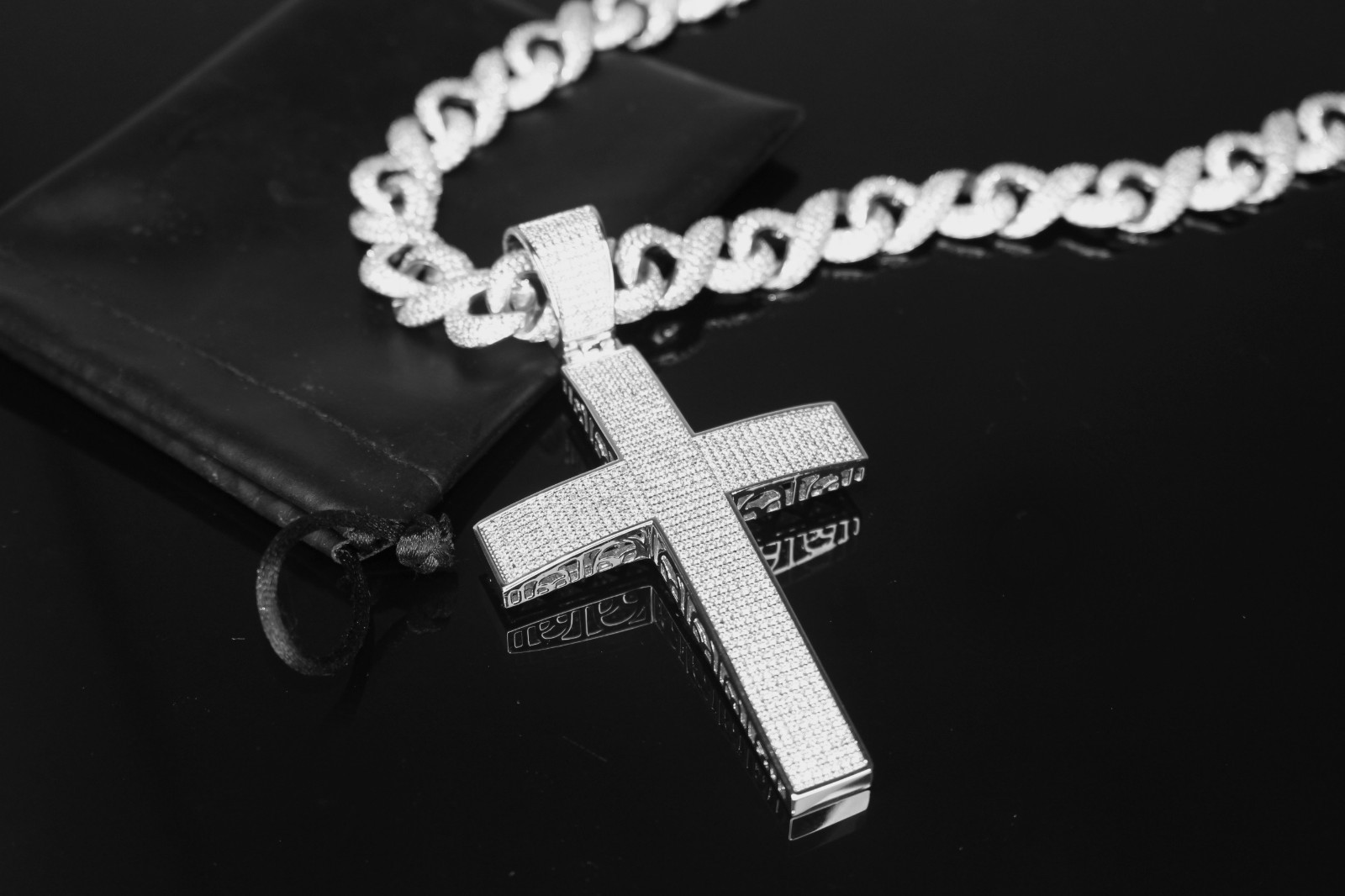XL CROSS Pendant 14mm INFINITY 75.8ctw Lab Sim VVS1 Diamond Chain Necklace 200g+