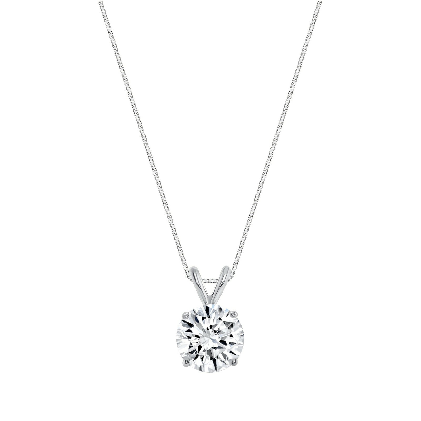 2 Ct Created Diamond Round Cut Real 14K White Gold Necklace Pendant 18″ Chain