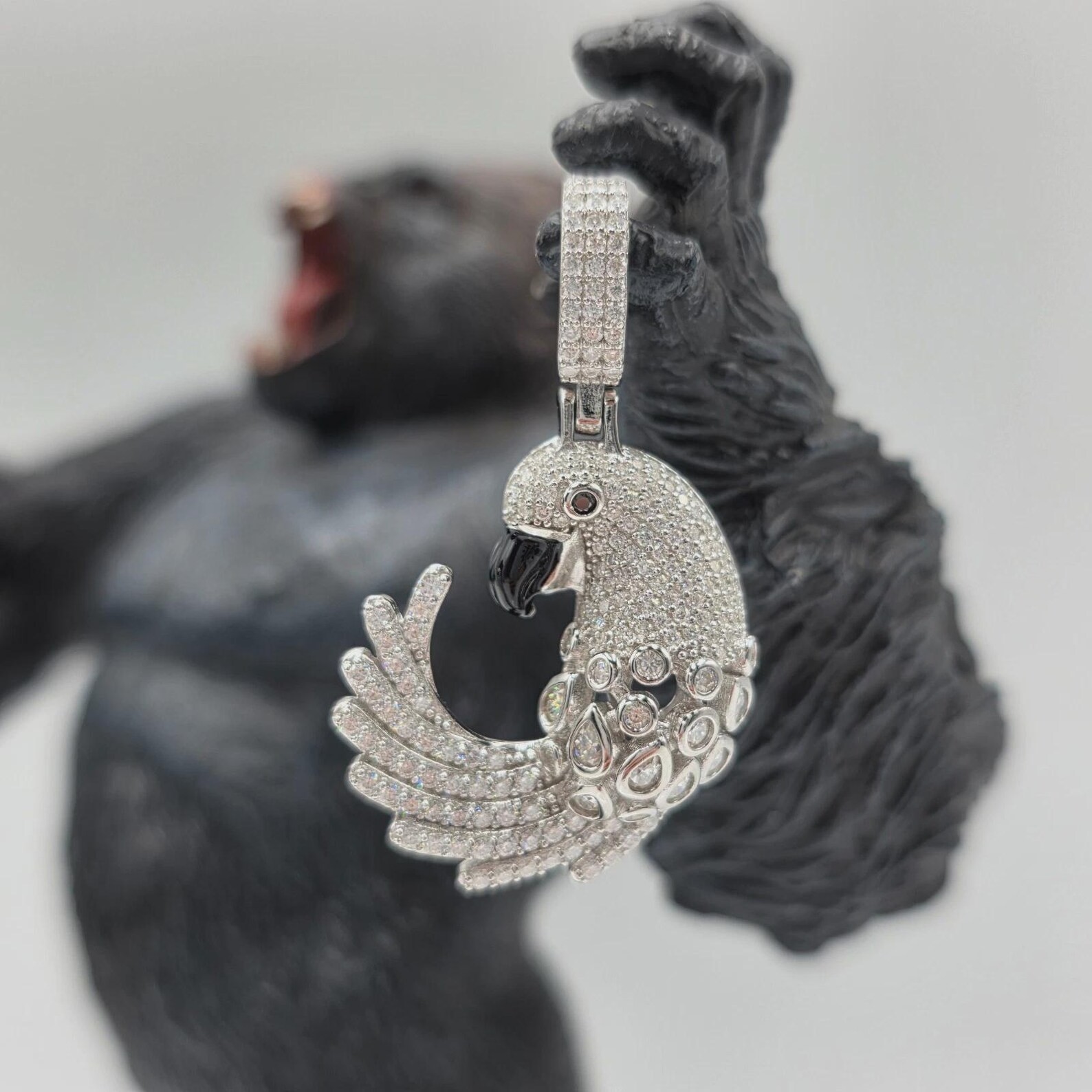 1.60 Ct Lab Created Moissanite Macaw Parrot Bird Pendant 14K White Gold Plated