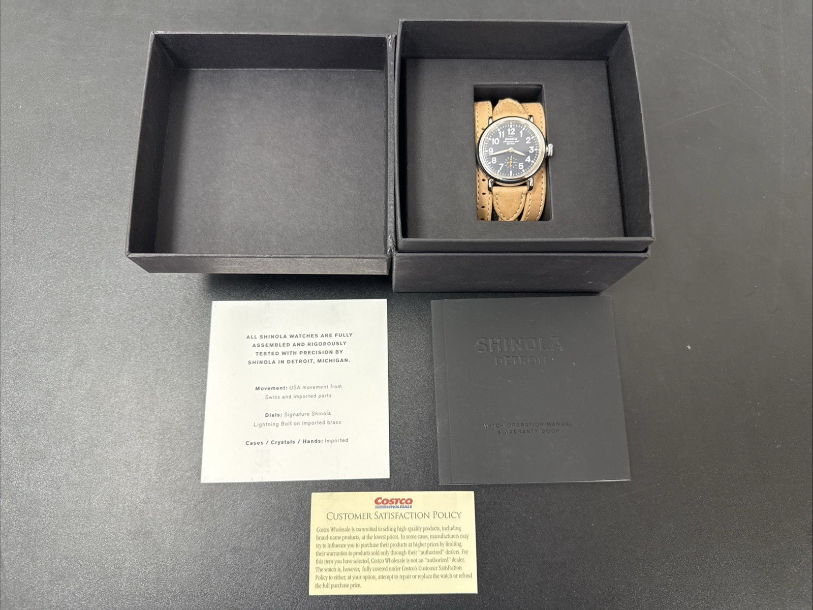 Shinola Argonite 1069 Detroit Quartz Black Dial Beige Canvas Strap NEEDS BATTERY