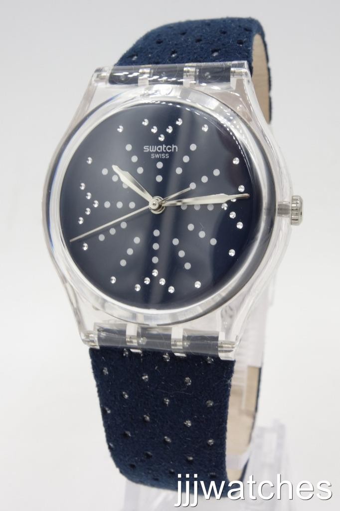 New Swatch Swiss Originals FLOCON Navy Blue Fabric Strap Watch 34mm GE262 $80
