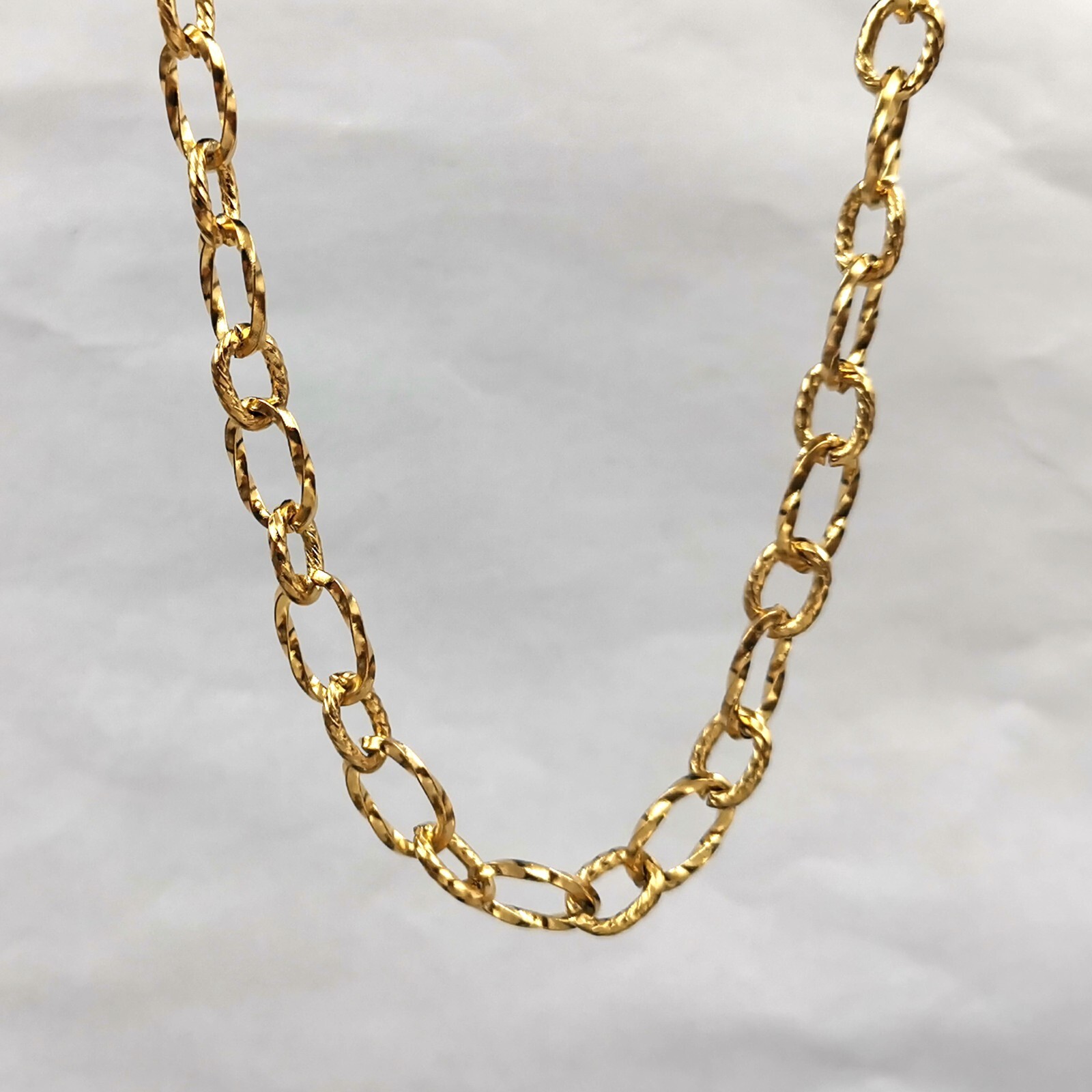 7mm 24” Gold-plated Women Mens Necklace Stainless Steel Strong Oval Chain Cool