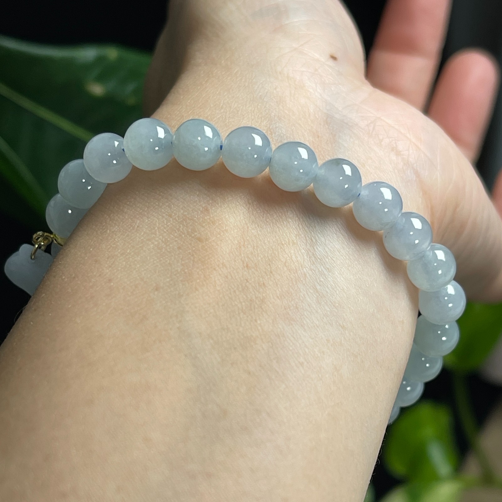 Certified Natural Jadeite Skyblue Beads Bracelet With Apple Charm 0302