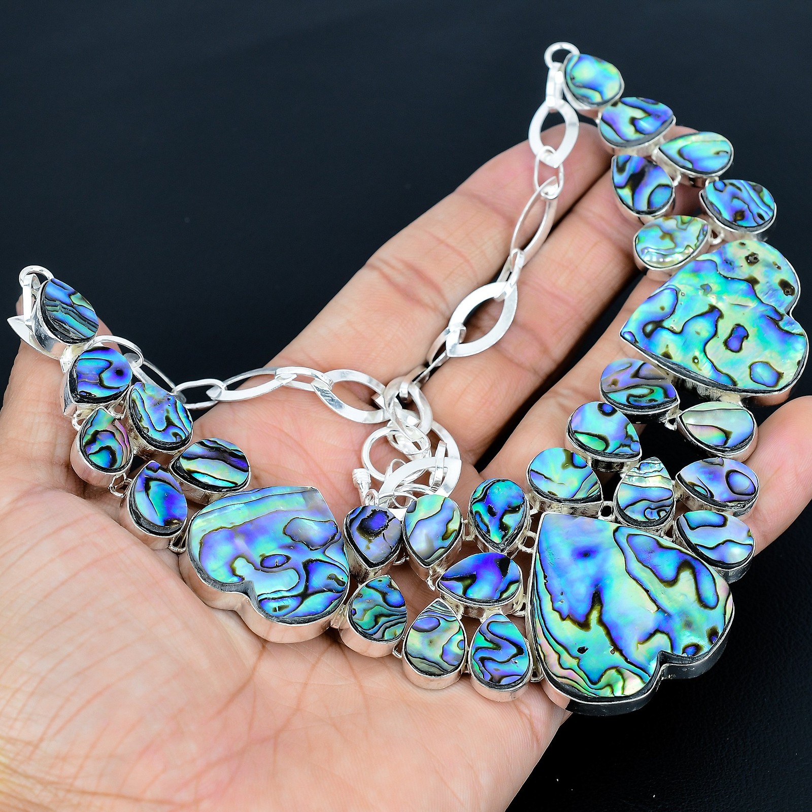 Abalone Shell Gemstone 925 Sterling Silver Handmade Jewelry Necklace 18″ VJ 1411