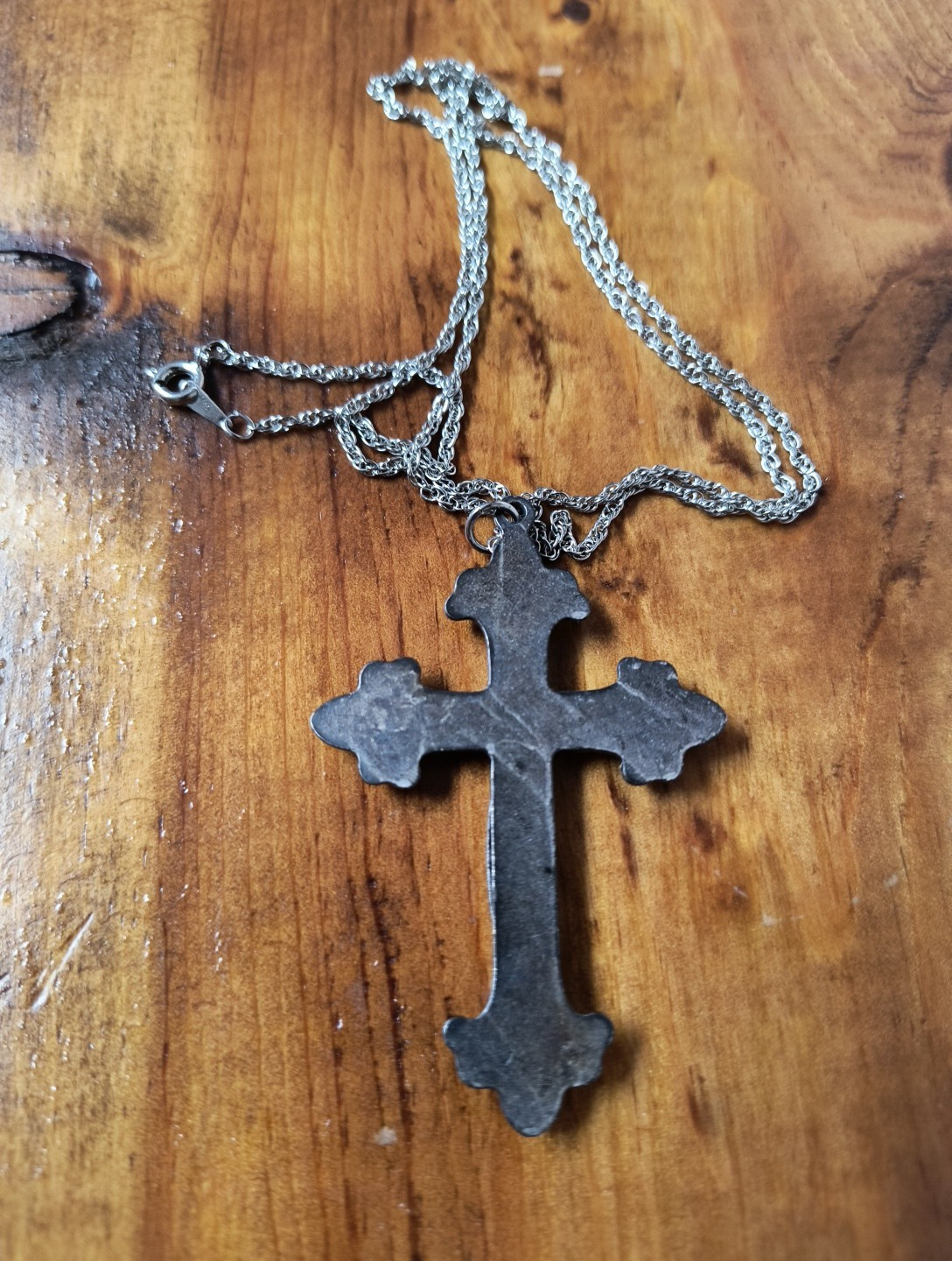 Silver Tone 2.5″ Long Cross Pendant On Chain Marked Made In Korea