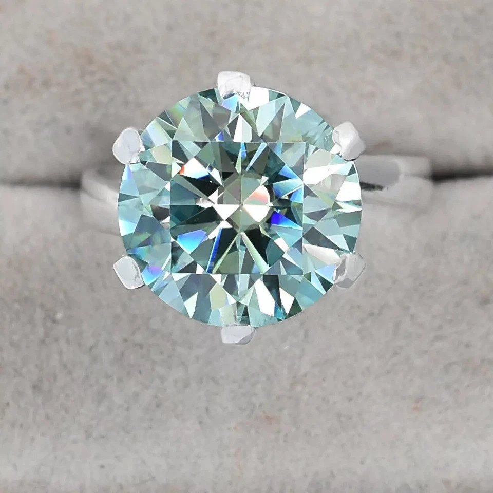RARE 8.70 Ct Certified Round Cut Blue Treated Diamond Solitaire Ring 925 Silver