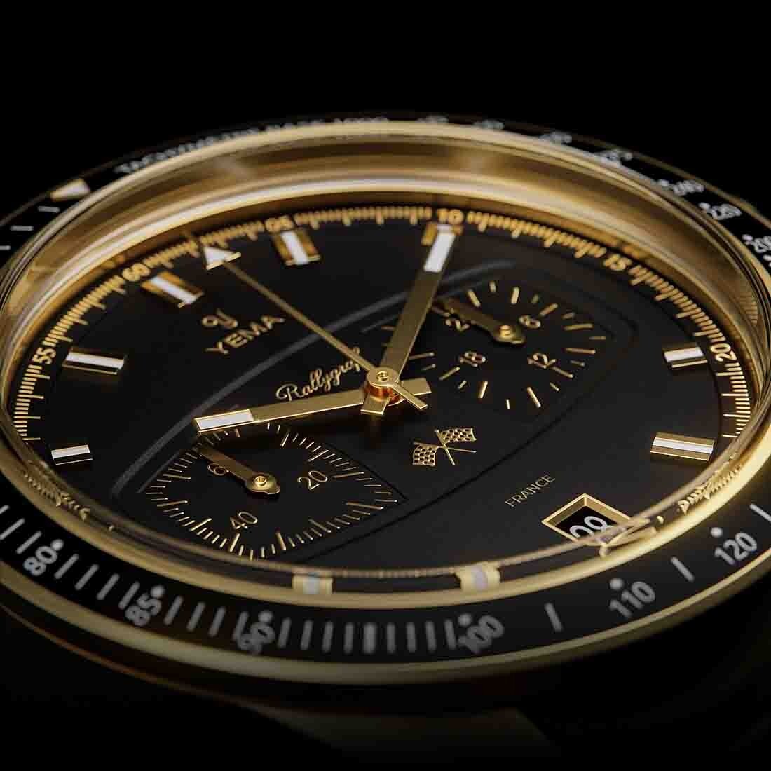 YEMA Rallygraf Gold Steel Hybrid Mechanical Black Quartz Men’s Date Watch