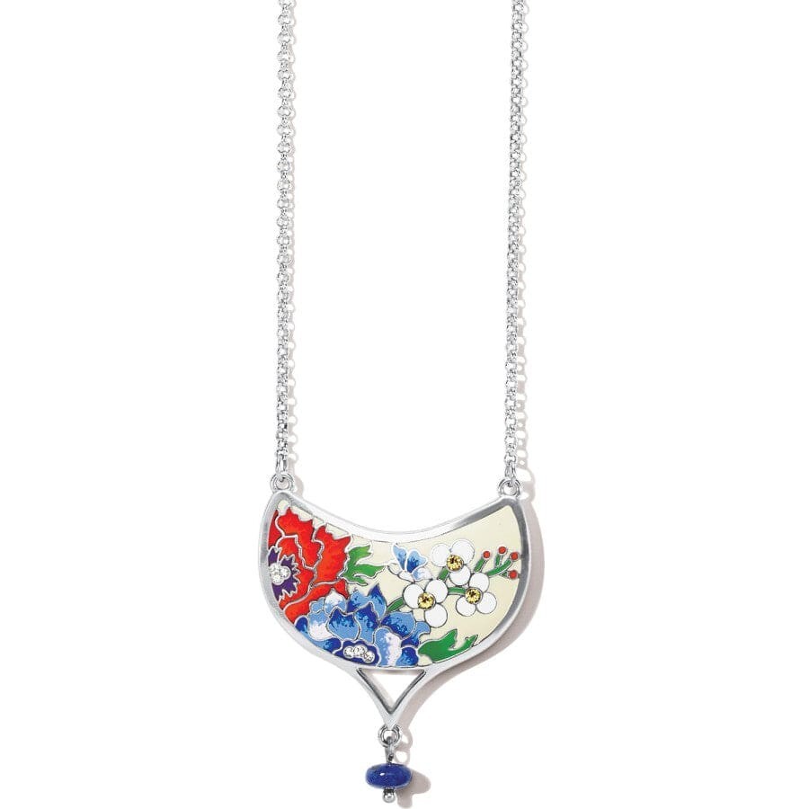 NWTag Brighton BLOSSOM HILL Beige Enamel Red Blue Flower Silver Necklace MRP$98