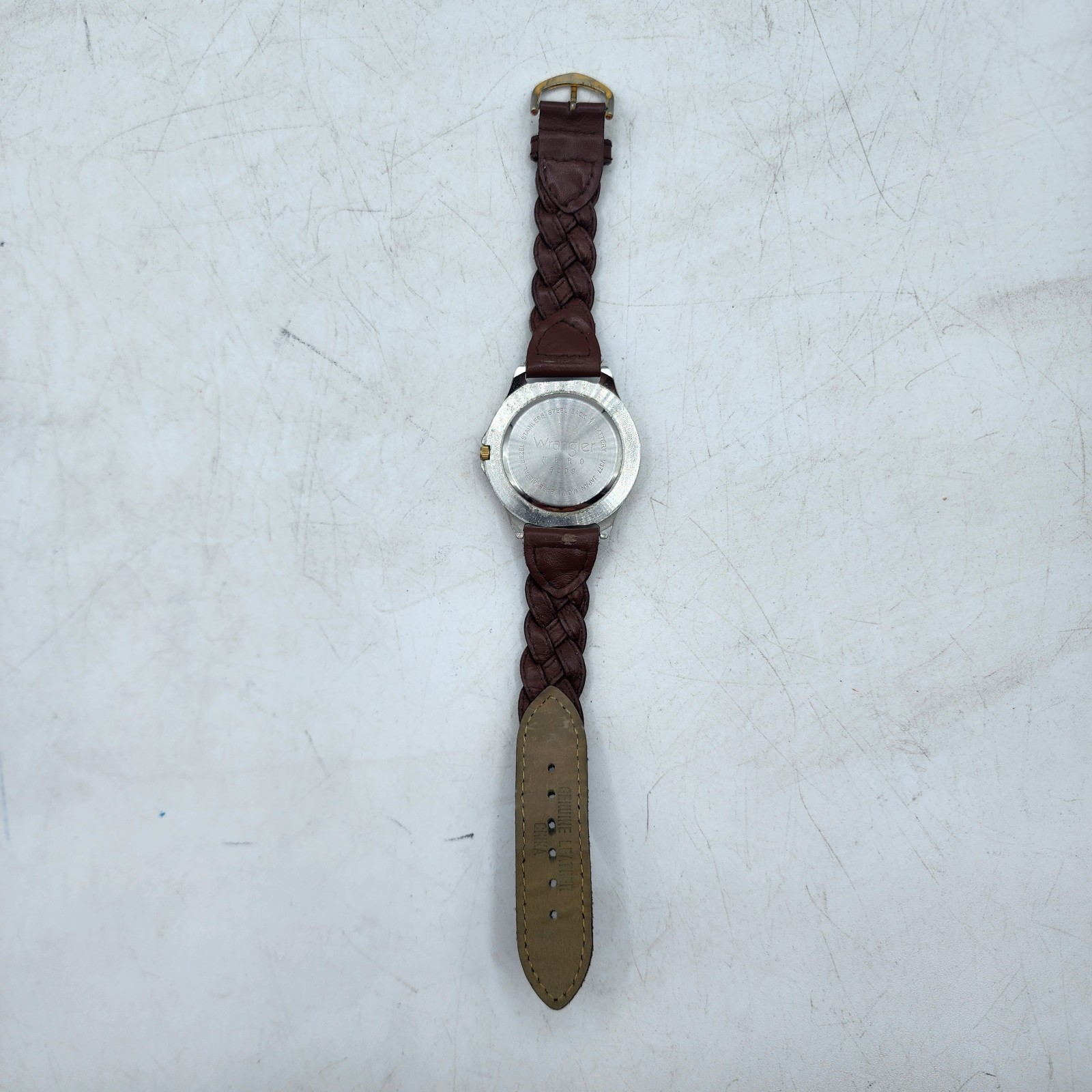 Wrangler Hero Mens Silver Brown Leather Watch Quartz 6309 Needs Battery V377