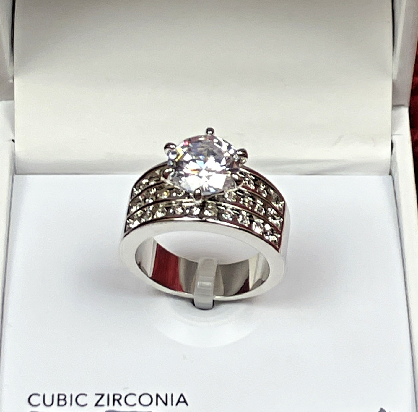 Charter Club Crystal Triple Row Solitaire Ring In Silver Plate Sz 7 NIB $35