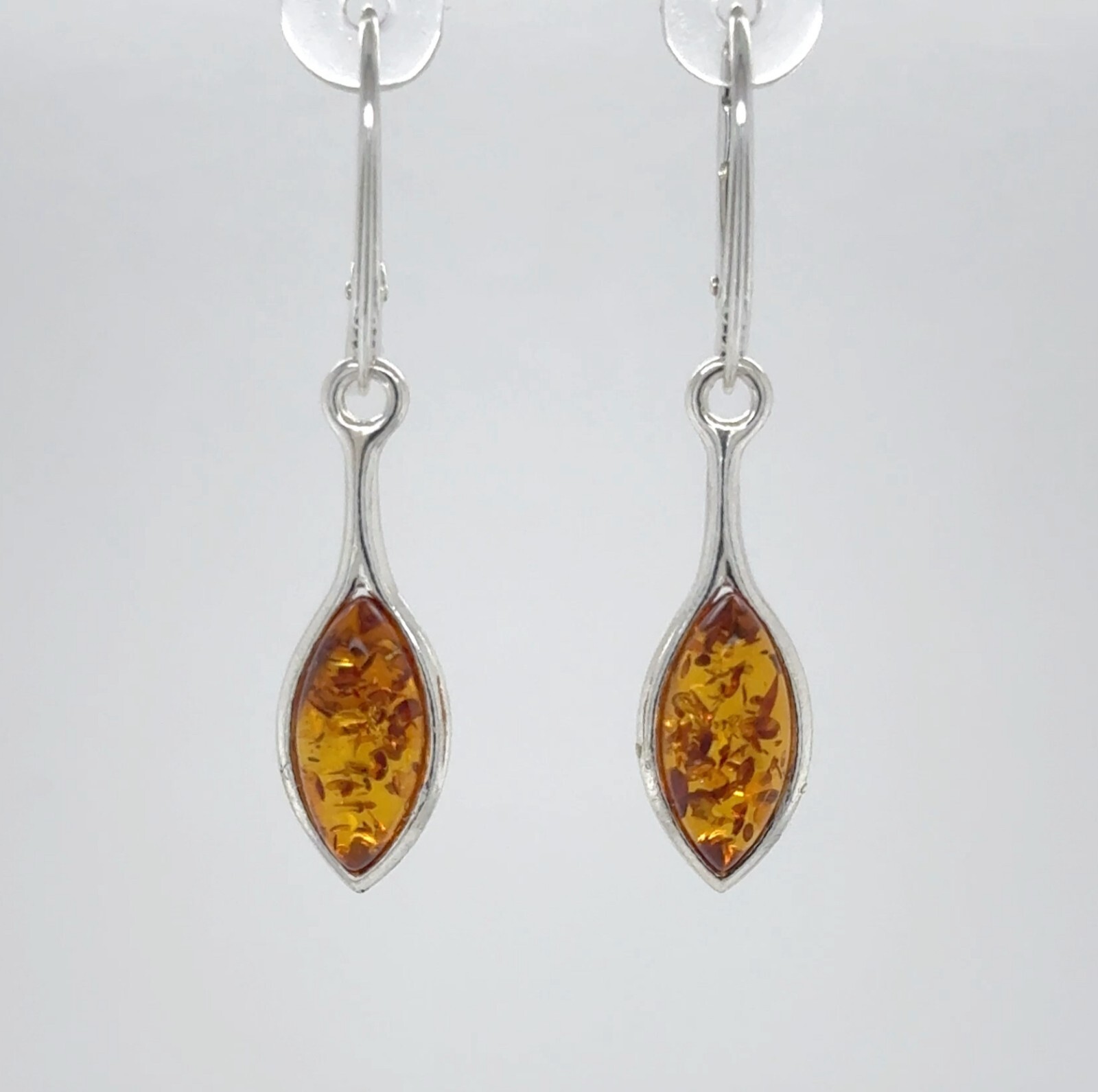 Cognac / Brown BALTIC AMBER Oval Leveback Earrings 925 STERLING SILVER #1665e