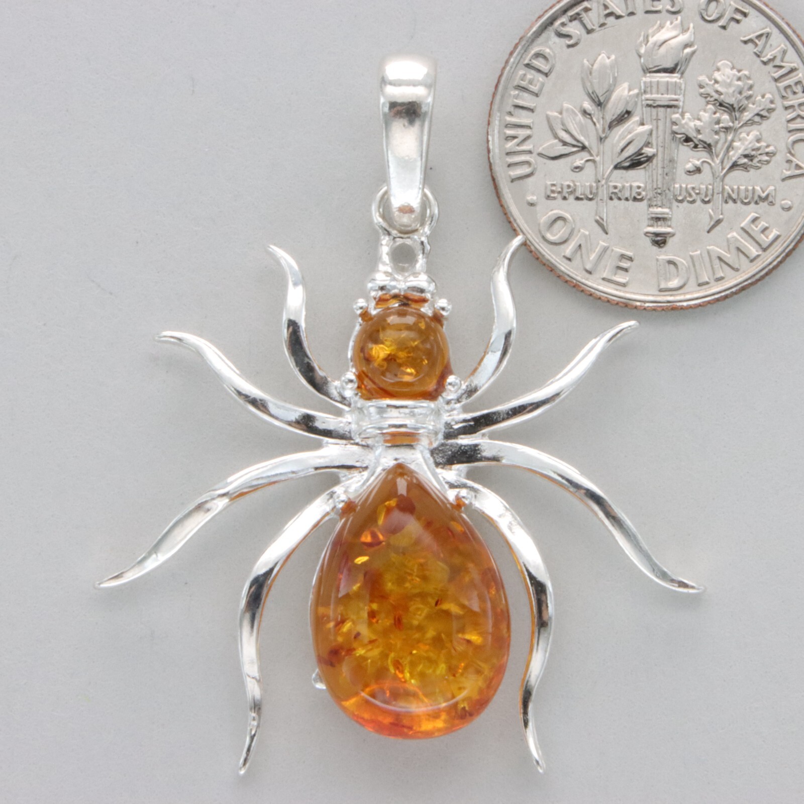 Cognac / Brown BALTIC AMBER Spider Pendant – 925 STERLING SILVER – Poland #4555e