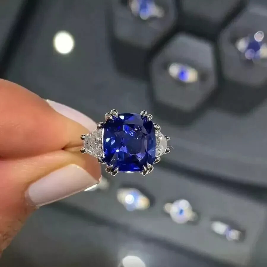 Art Deco Style Lab Created Diamond & Sapphire Engagement 14K White Gold FN Ring