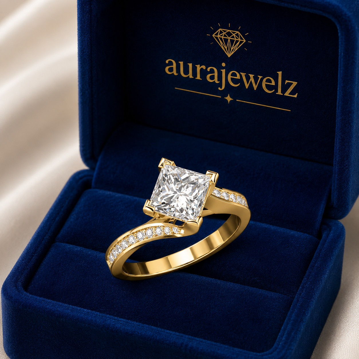 Wedding Princess Cut Moissanite Engagement 2.50 TCW 14K Yellow Gold Plated Ring