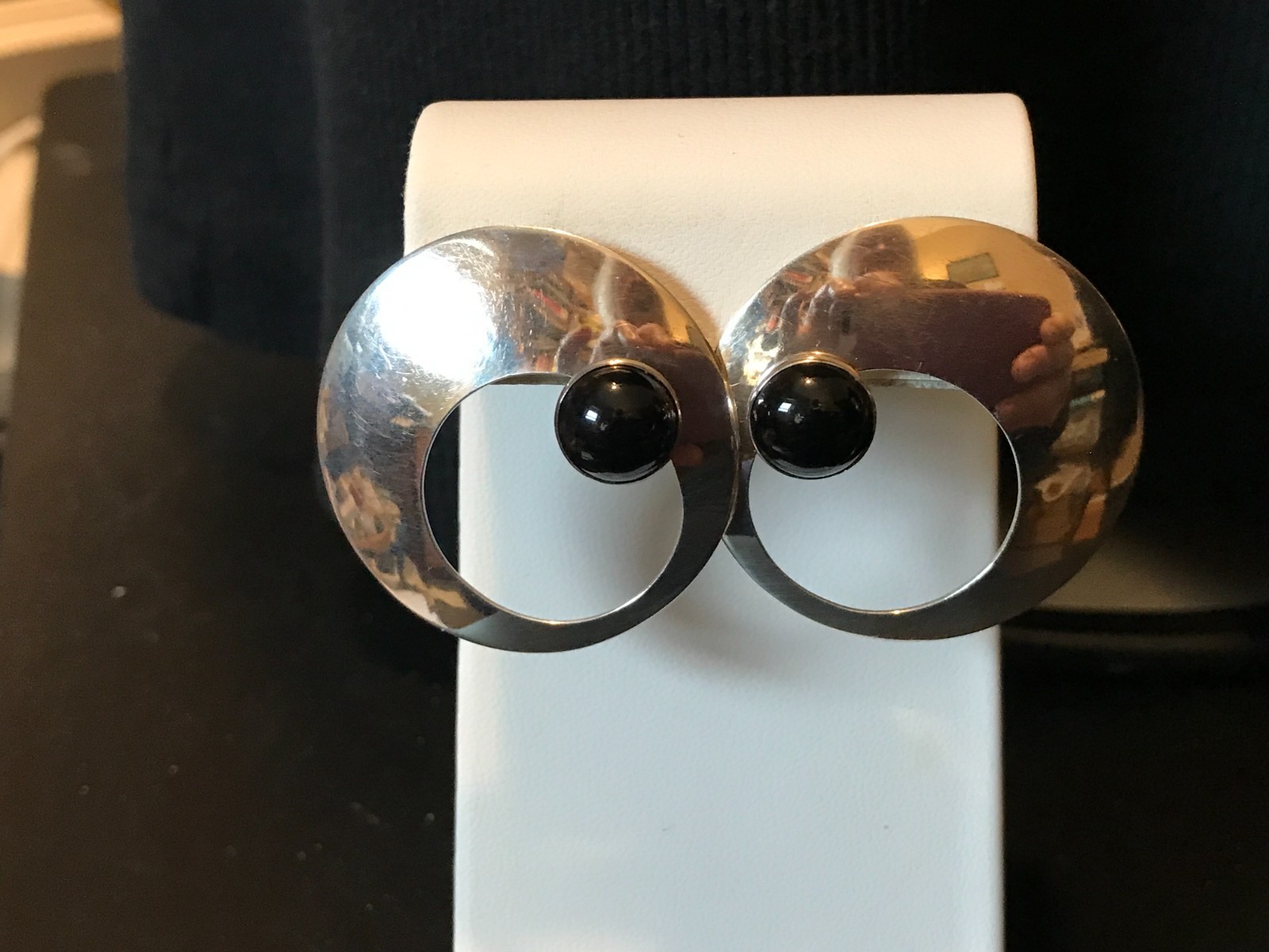 Sterling Silver Contemporary Modern Circle Blk Onyx SUSAN CUMMINGS Post Earrings