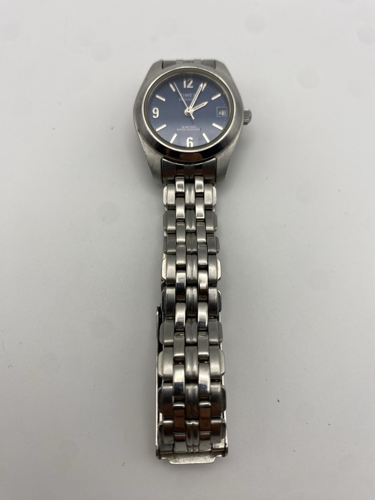 Timex Indiglo Watch Women Navy Blue Dial Stainless Steel Bracelet Needs Battery