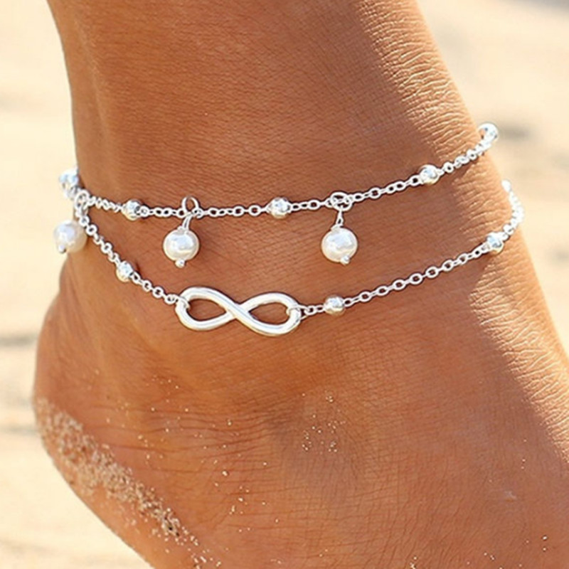 Girls Fashion Anklet Bracelet Beach w/ Bead 8 Word Foot Chain Jewelry Bracelet