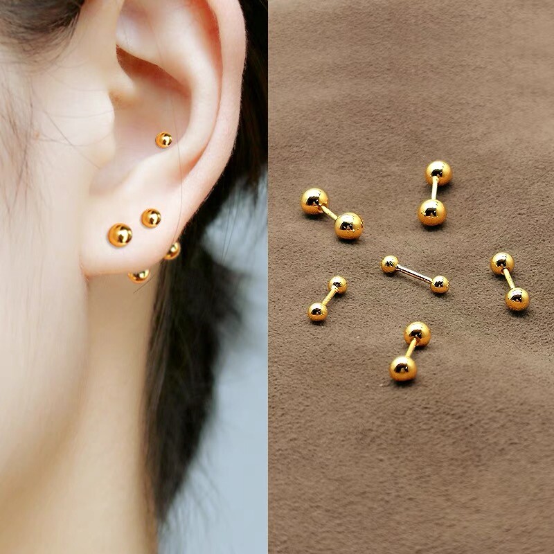 Womens Small Tiny Round Ball Screw Back Stud Earrings Surgical Steel 3/4/5mm